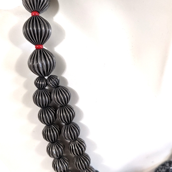 Handmade Gemstone Necklace Double Strand Black Red Grey Semiprecious Obsidian - Picture 3 of 6
